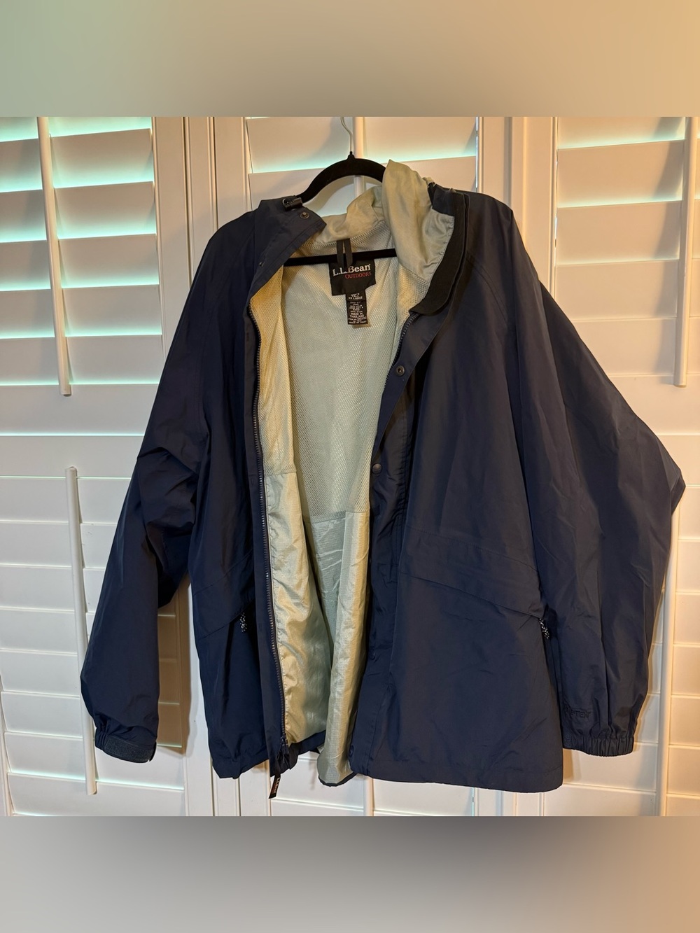 Vintage LL Bean Stowaway Gore-Tex Jacket Mens XXL Tall Blue Hooded Rain Coat 90s
